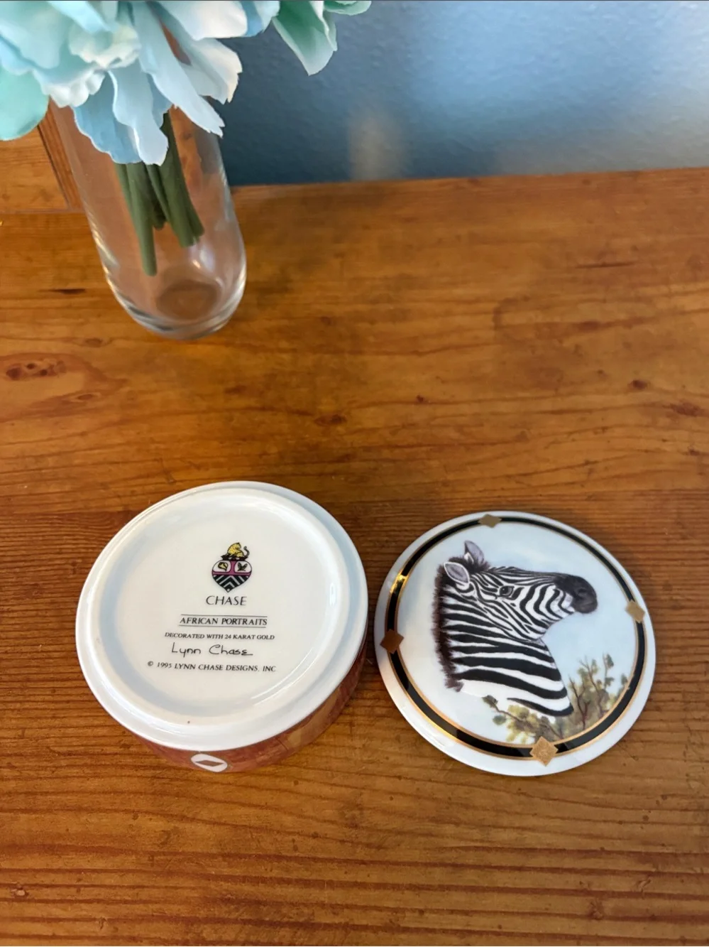 Chase Zebra Porcelain Trinket Box with Gold Accents